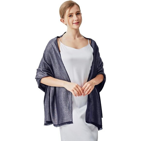 Pashmina Shawl Wraps Scarf Formal - Navy & Silver